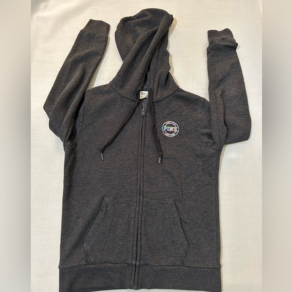 Victoria Secret Pink Hoodie Size XS Gray Multicolor Tie Die Logo Pockets - Picture 2 of 7